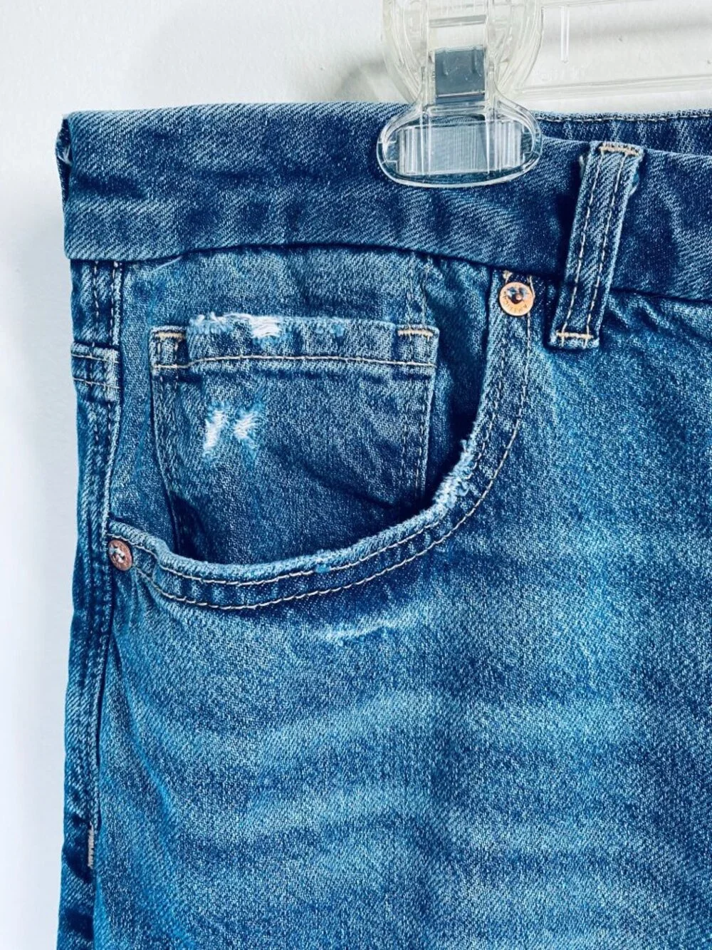 American Eagle Curvy Mom Jeans Distressed High Rise Strigid Denim US 18 NWOT